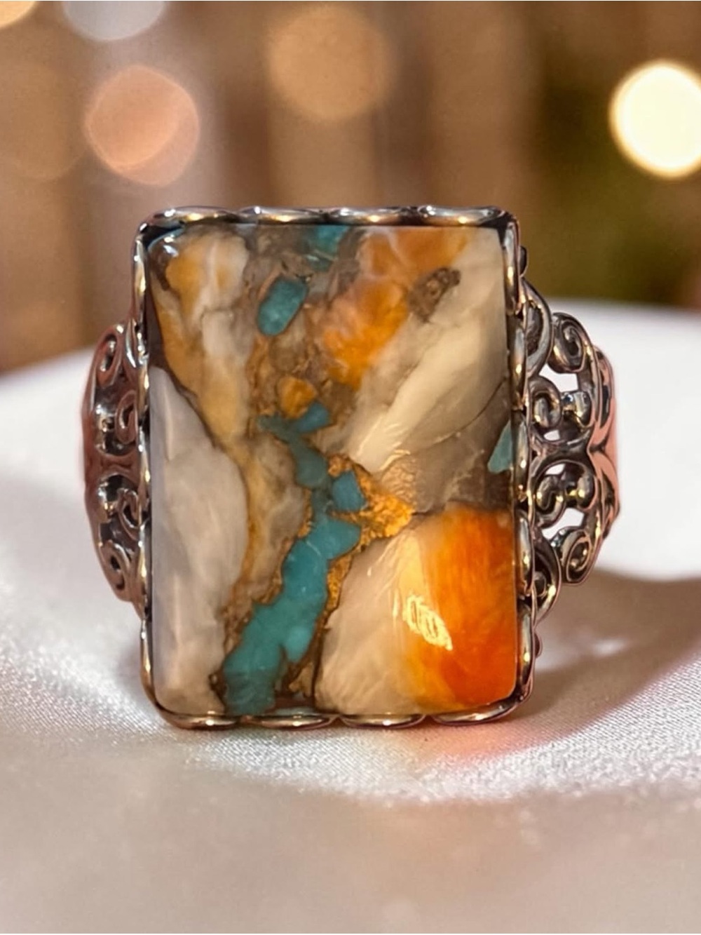 Nice new sterling silver Designer BBJ 925 Spiney Oyster turquoise ring.